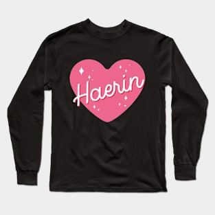 Newjeans new jeans Haerin name typography pink heart Long Sleeve T-Shirt